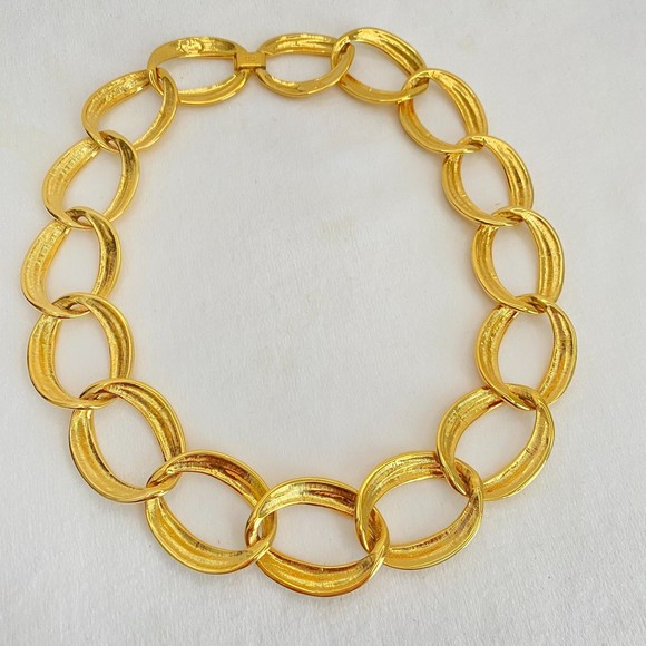 Napier Necklace F90 Vintage Chunky Choker Gold Tone Oversized Curb Links - Picture 3 of 11